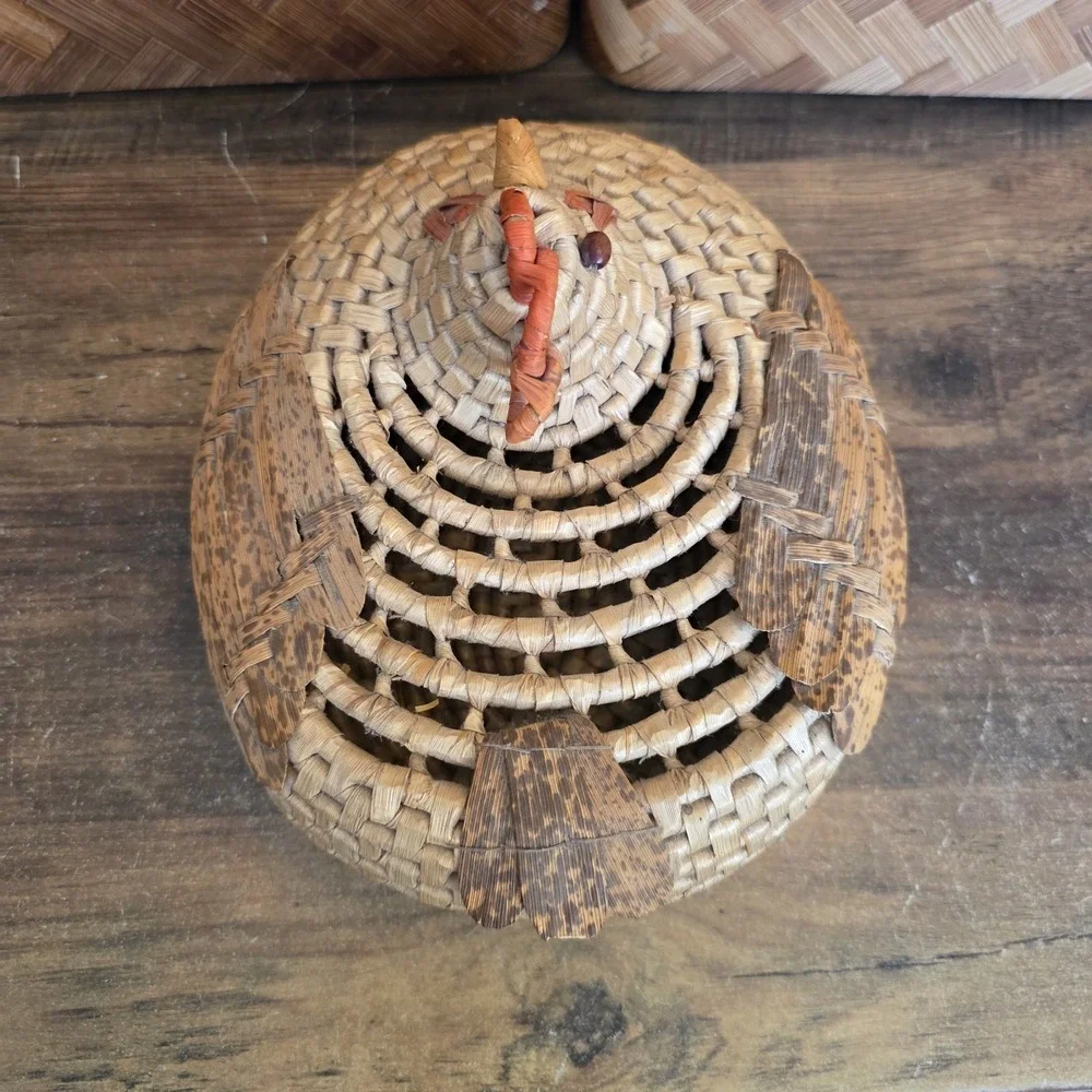 Vintage Woven Basket Chicken Rooster Wicker Unique Primitive with Lid Home Decor